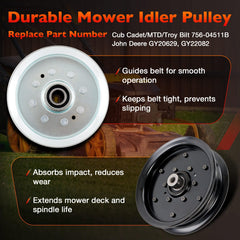 ATRACYPART idler pulleys assembly demonstrating correct belt tracking and tension