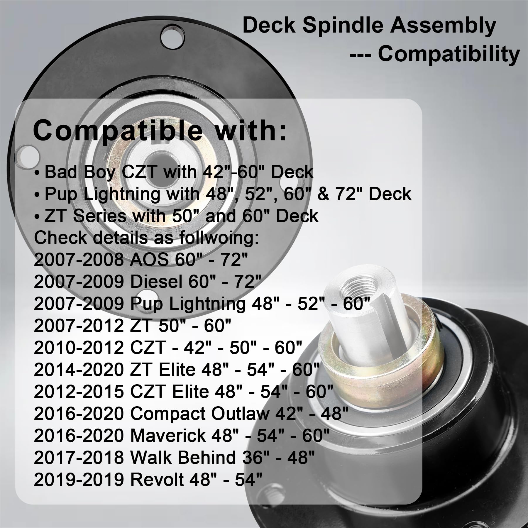 ATRACYPART spindle installed on a mower deck demonstrating restored blade rotation