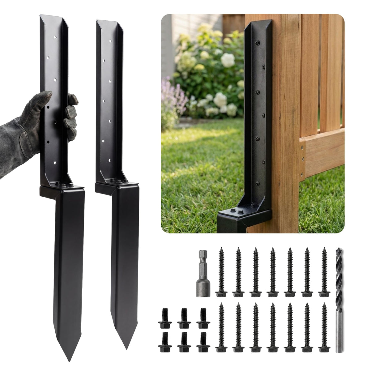 ATSARIUM front packaging showing two 33.6 inch repair stakes and hardware for quick fixes