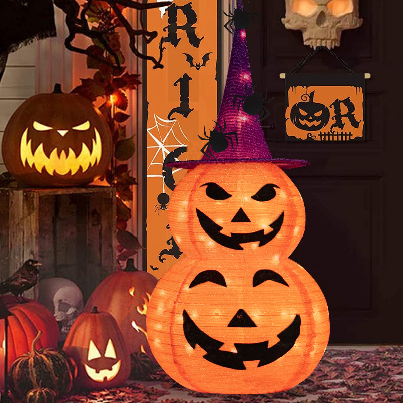 ATTGREAT front view of stackable pumpkin showing bright Halloween appeal