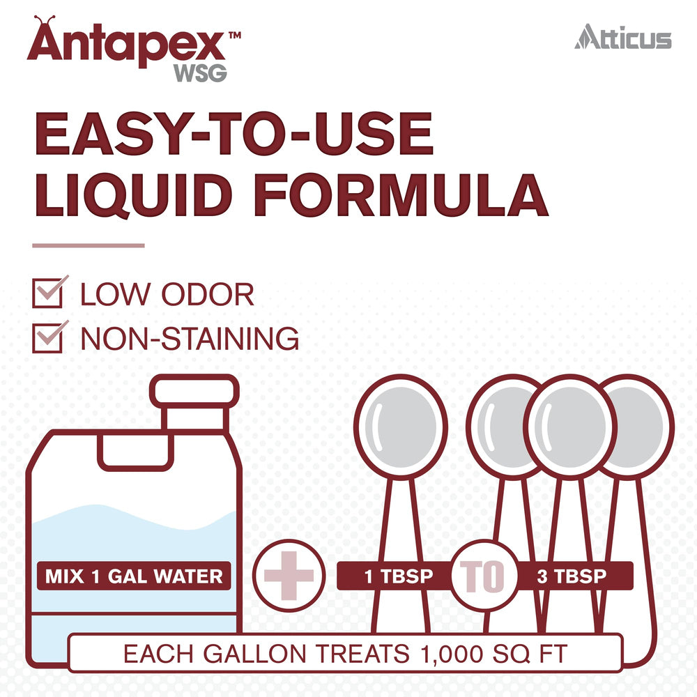 Mixed Atticus Antapex WSG solution in spray bottle illustrating low-odor, colorless mix benefit