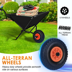 AuFox folded wheelbarrow flattened for space-saving storage advantage