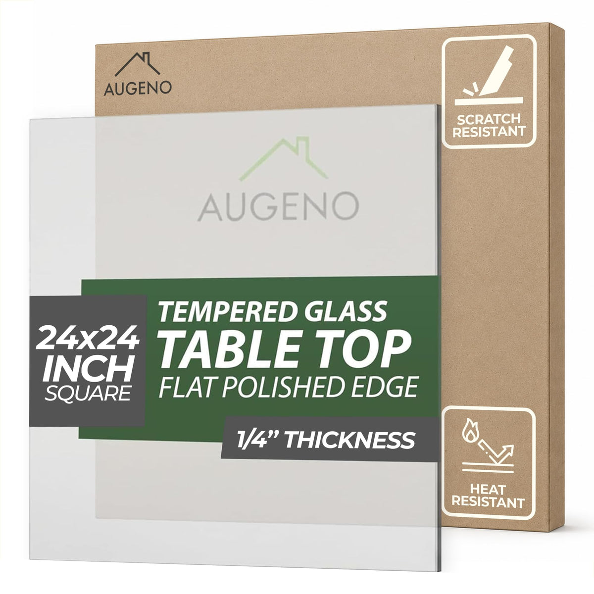 Augeno front view of 24 inch square glass top showing sleek protection