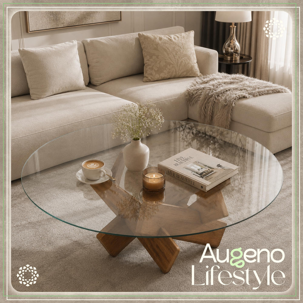 Augeno glass top on patio table showing weather-ready aesthetic benefit