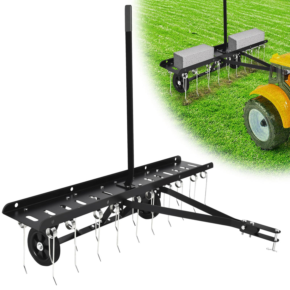 AugFir dethatcher front view showing tines and frame for effective lawn cleanup