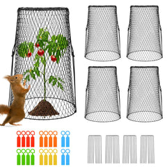 AugFir front view of five tall cloches protecting garden beds for clear coverage