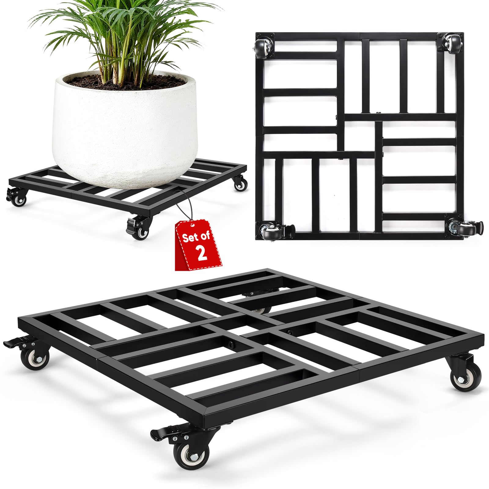 AugFir front view of packaged plant caddy showing sturdy frame and size benefit