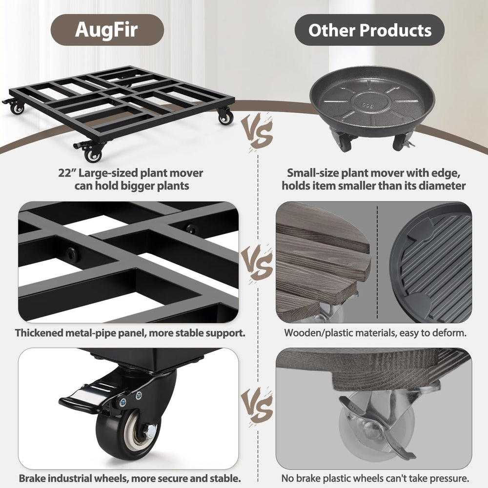AugFir patio scene with caddy under planter showing mobility and styling benefit