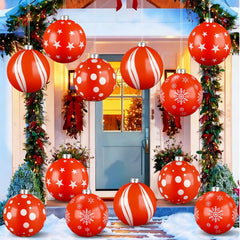Augisteen front view of 12 inflatable balls showing festive red and white set benefit easy decorating