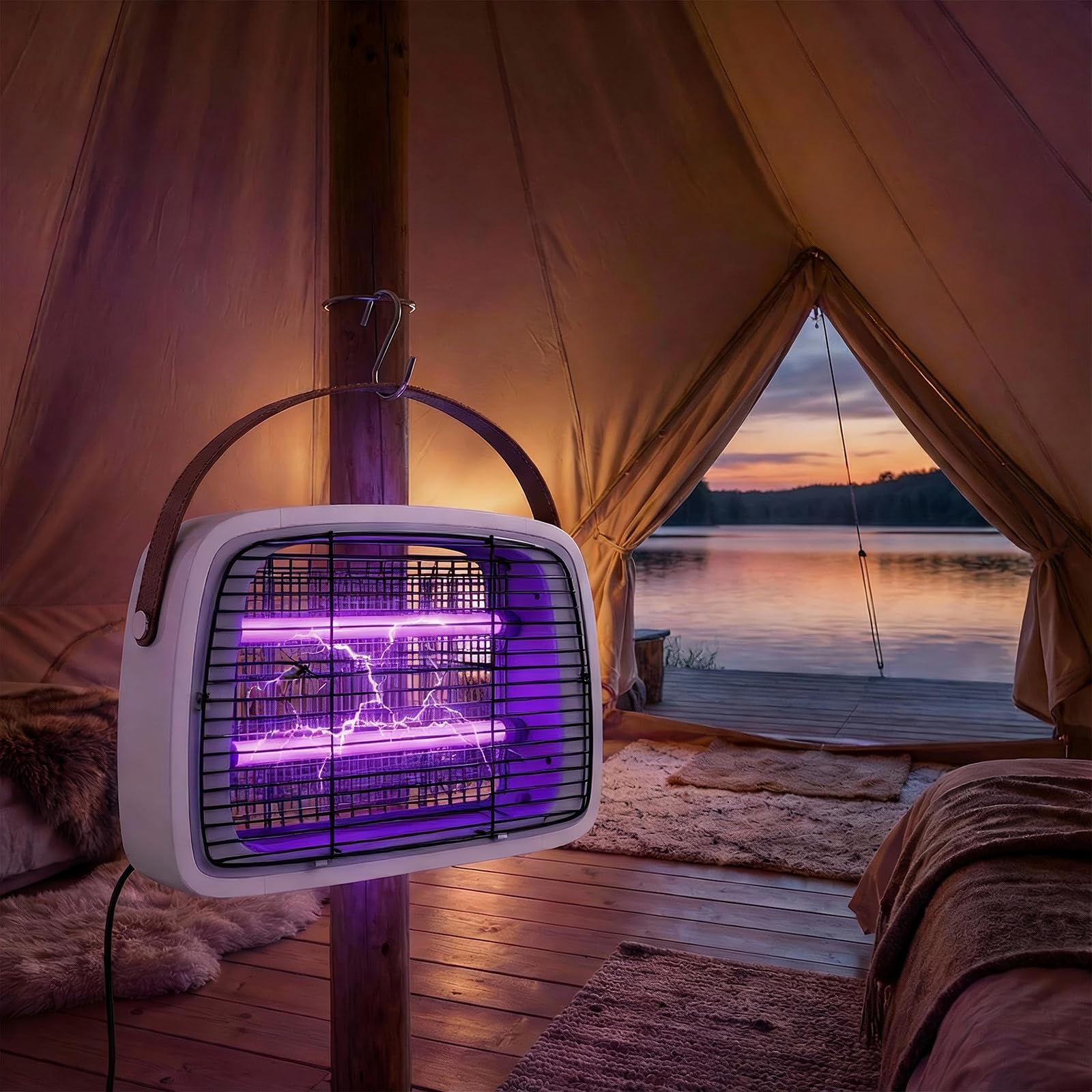 Augutex installed with hanging strap demonstrating simple plug-and-play setup