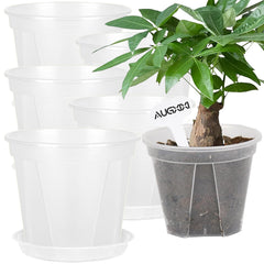 AUGXIXI front view of five 8-inch pots with saucers showing organized set benefit