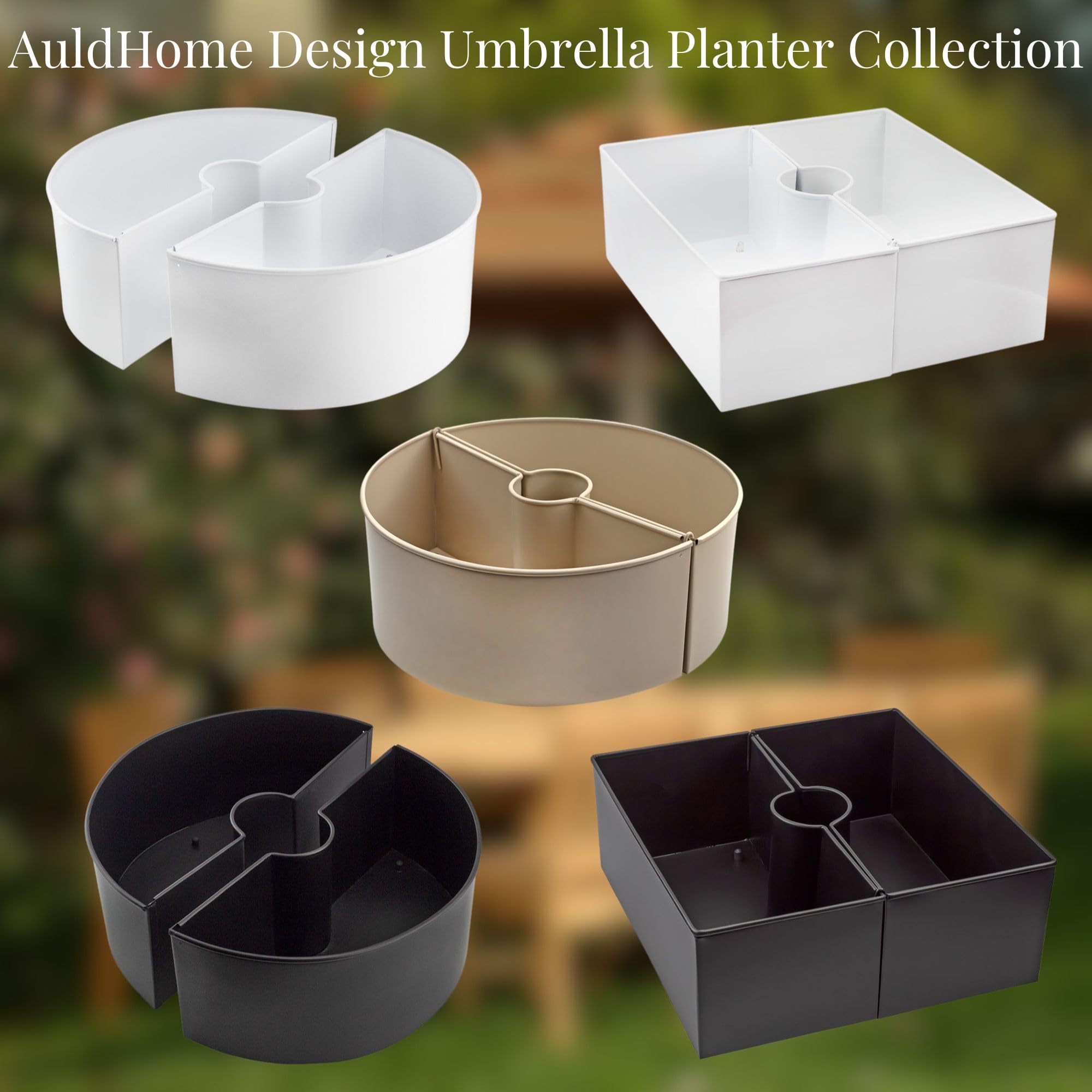 AuldHome Design lifestyle scene of patio table with planted centerpiece near seating