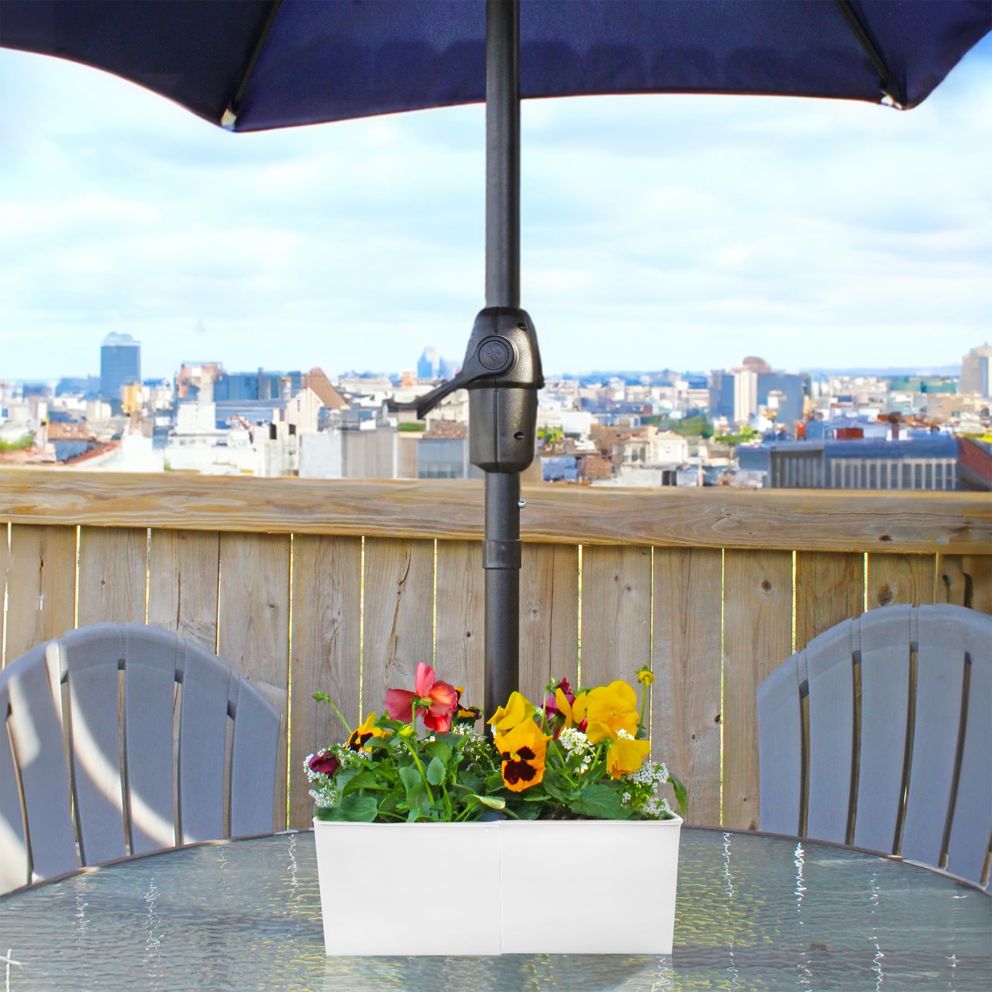 AuldHome Design two half pots joined around an umbrella pole for a seamless planter