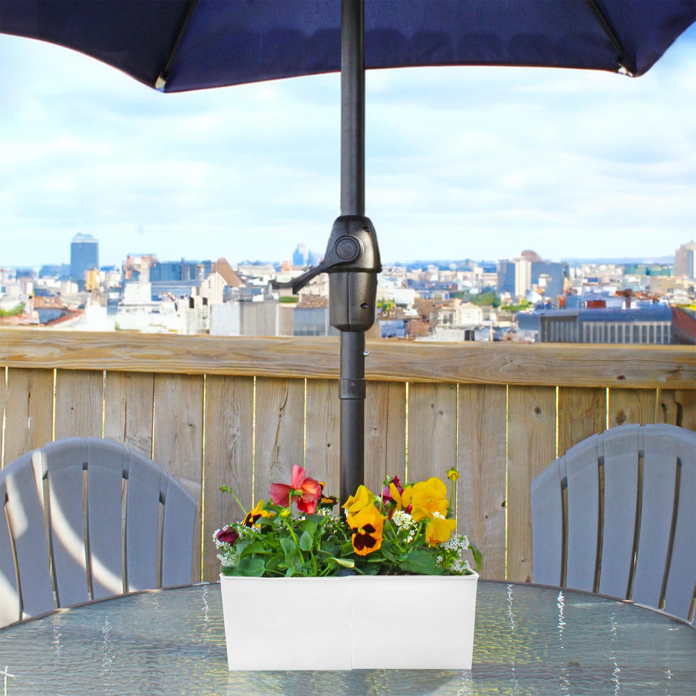 AuldHome Design two half pots joined around an umbrella pole for a seamless planter