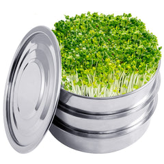Aulock front view of assembled stainless steel sprouting kit showing durable construction and compact size