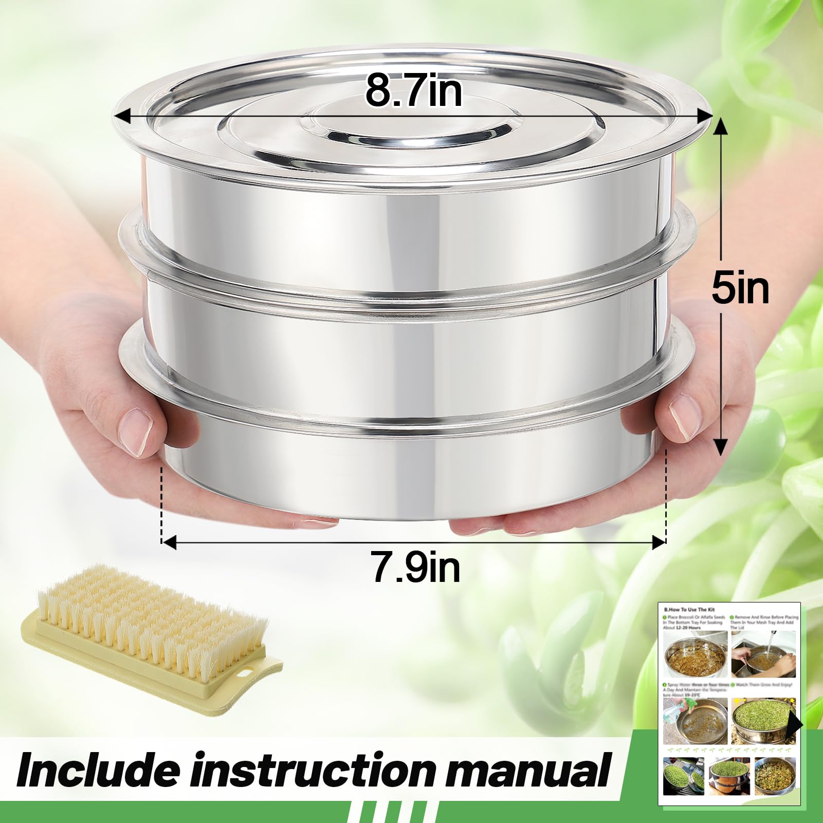 Aulock tray in use with mung bean sprouts demonstrating quick germination and layered capacity