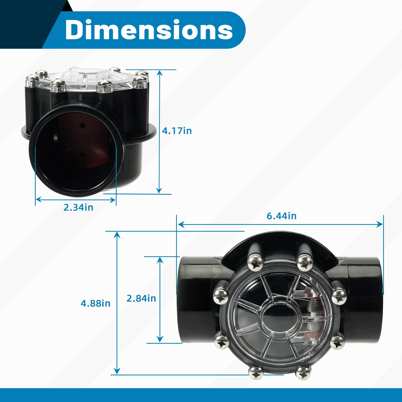Aumzong check valve 180-degree profile angled view illustrating space-saving orientation and robust construction