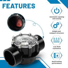 Aumzong check valve installed on a pool return line demonstrating easy replacement and correct flow direction