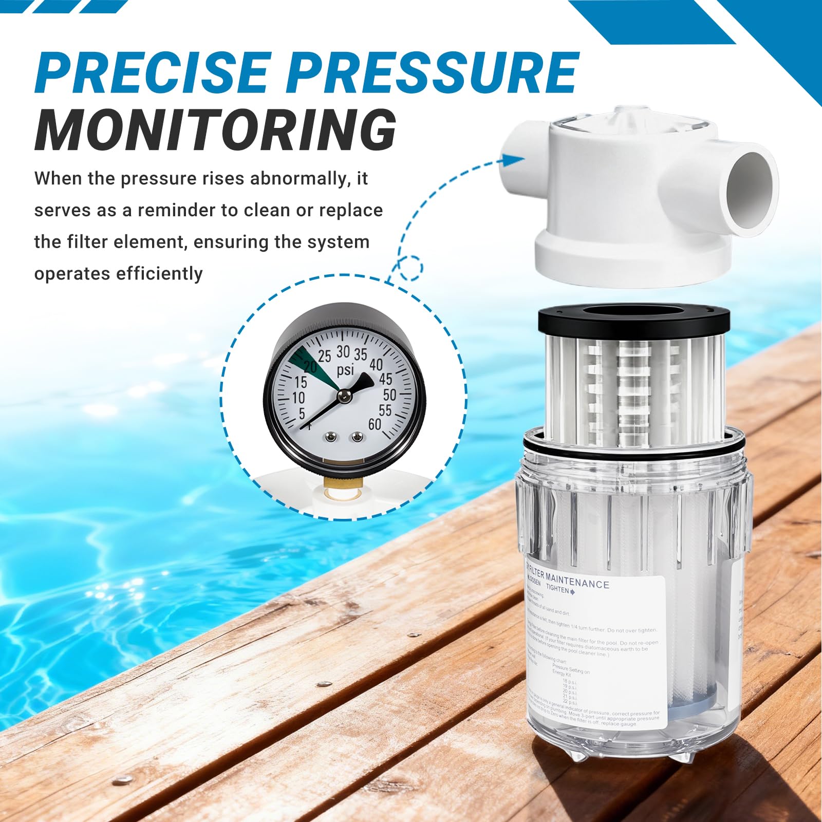 Aumzong product beside pool cleaner being serviced offering quick replacement benefit