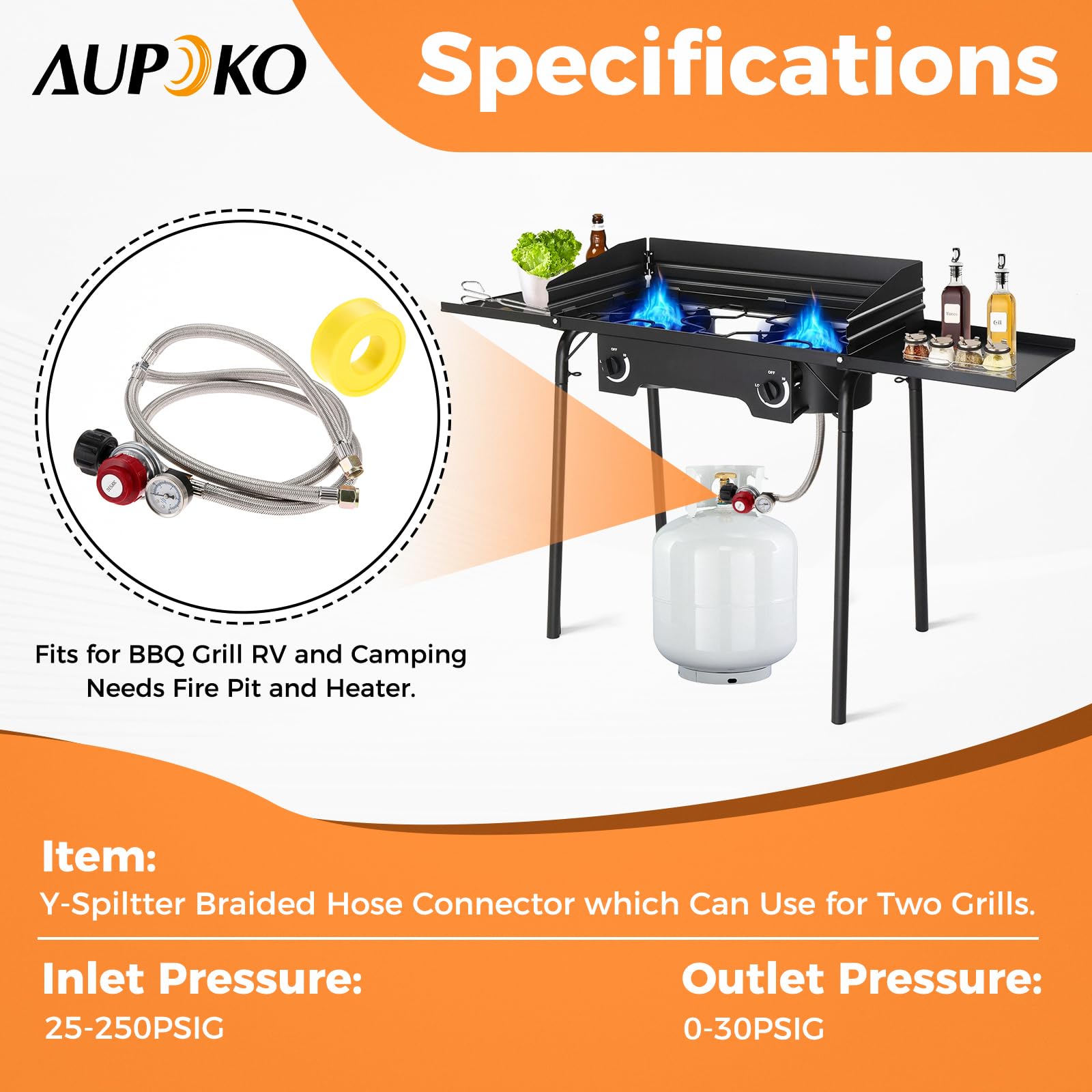 Aupoko regulator attached to a propane tank demonstrating secure Type 1 fit