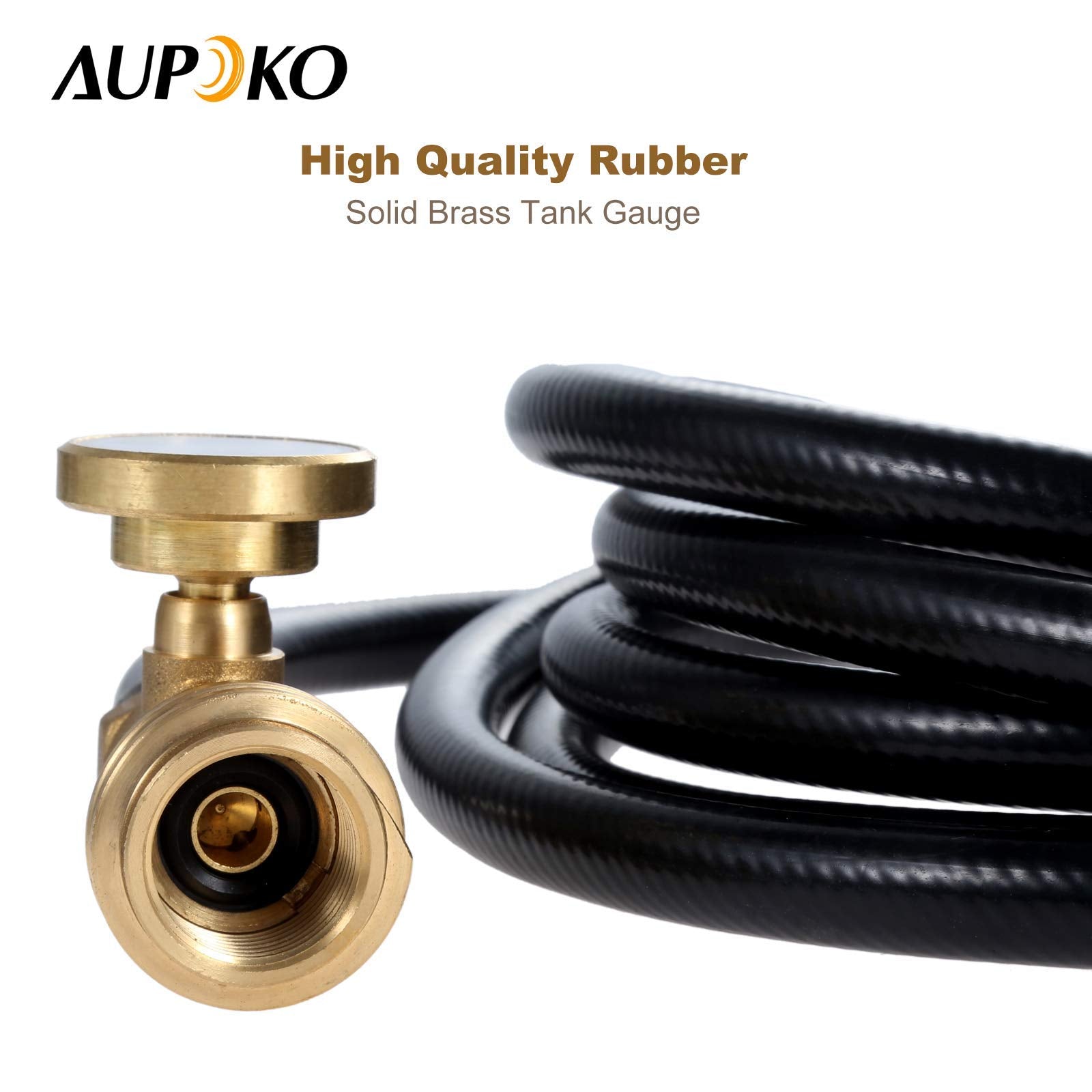 Aupoko hose installed on RV tank and appliance demonstrating safer tank placement