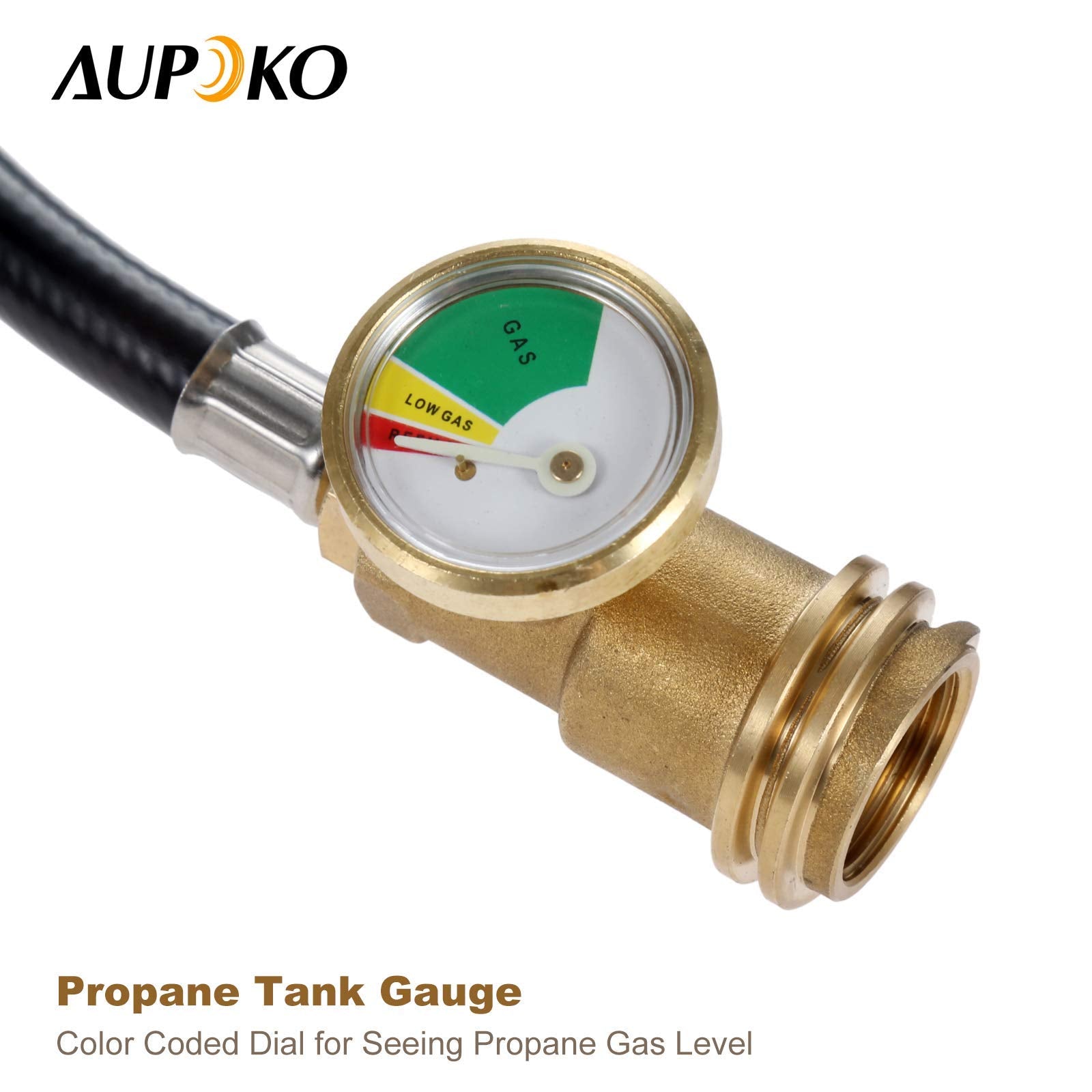 Aupoko hose next to 20lb cylinder showing length and scale for installation planning