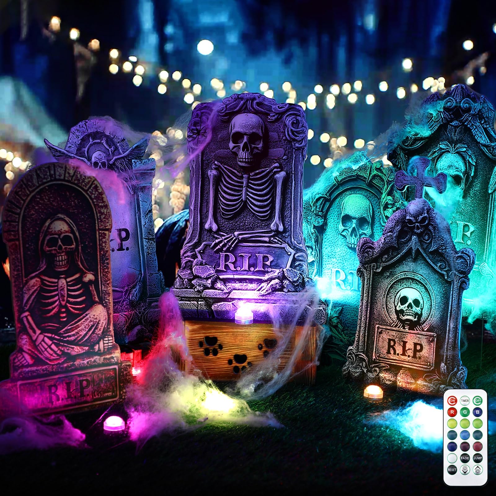 Aurelema front view of six tombstone signs showing full yard set benefit