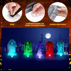 Aurelema tombstones glowing multicolor at night to boost haunted atmosphere