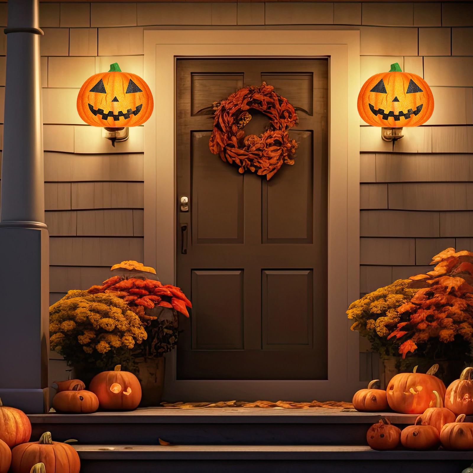 Aurelema pumpkin covers on a decorated doorway adding instant Halloween atmosphere