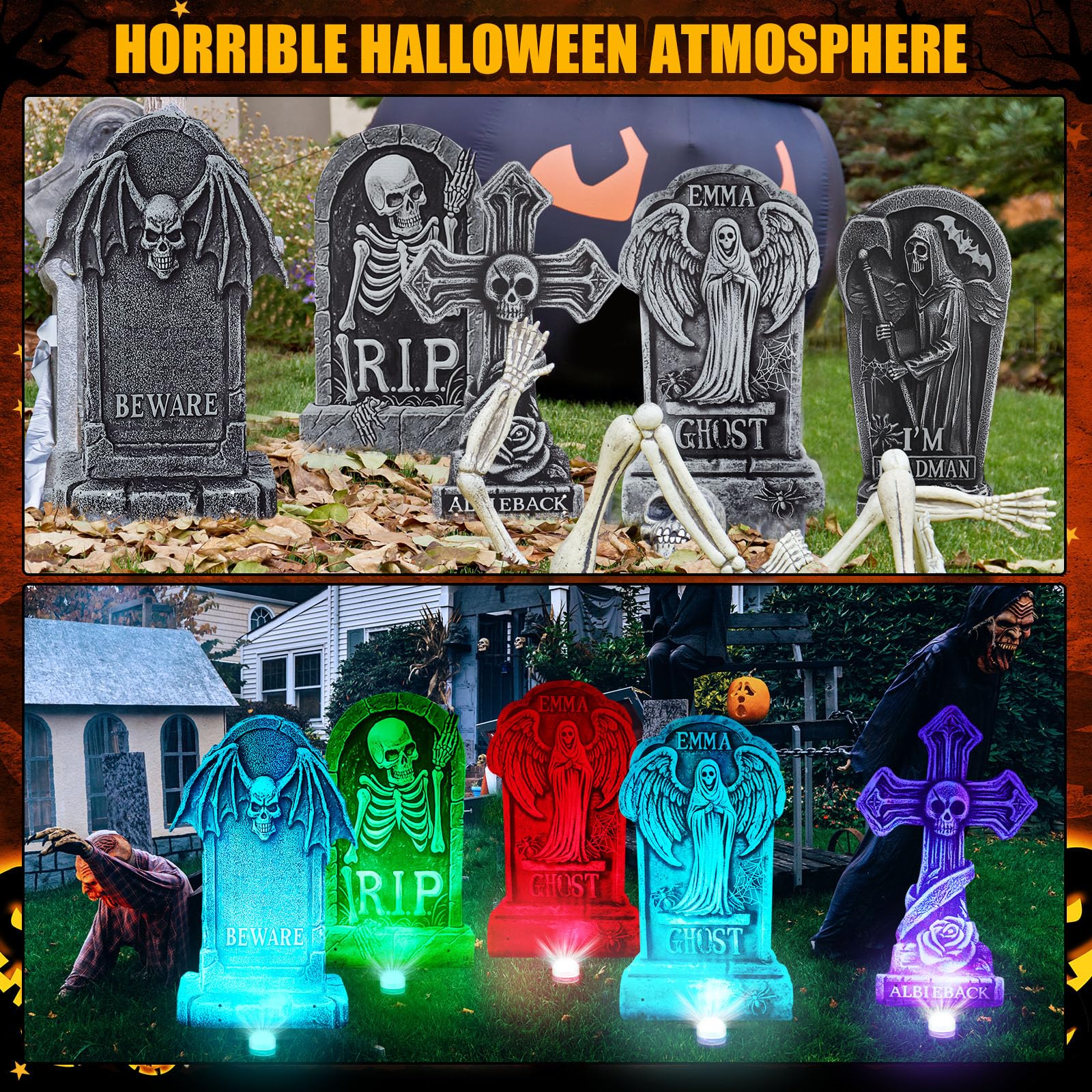 Aurelema stacked cluster of tombstones creating layered cemetery depth and drama