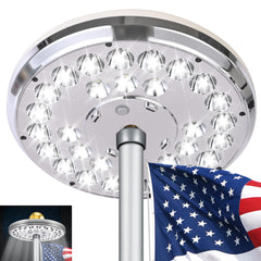 Aurolit front view of solar flagpole light showing bright illumination benefit