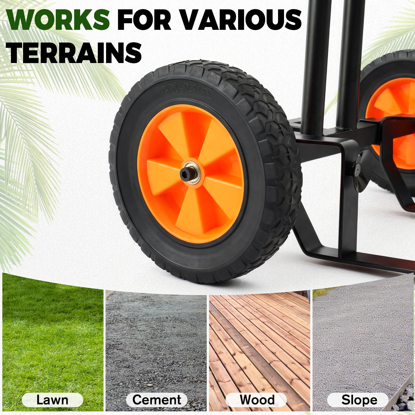 AUROPEAK flat-free 8-inch wheel rolling smoothly across outdoor surface for stability