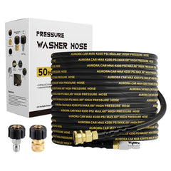 AURORA CAR front view of 50ft hose showing durable construction and long reach