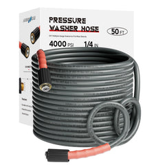 AURORA CAR front view of 50ft pressure washer hose showing compact packaging and portability