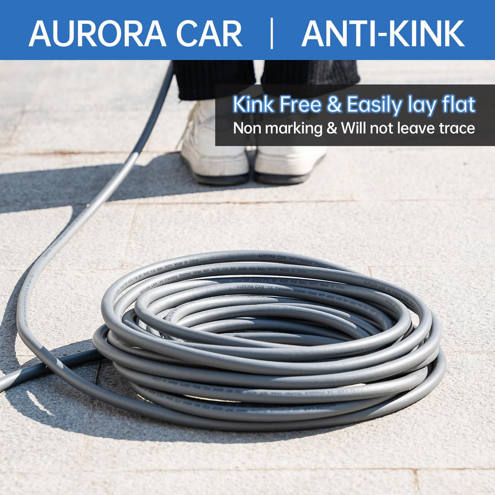 AURORA CAR hose being used cleaning a driveway showing practical outdoor cleaning reach