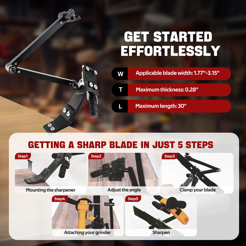 Aurorasters sharpener holding a mower blade in place for a precise edge benefit