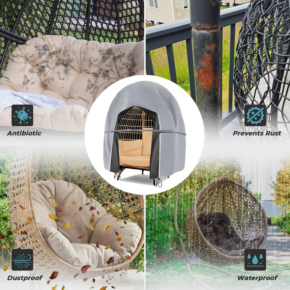 Aurragiy cover protecting hanging egg chairs during rainy weather
