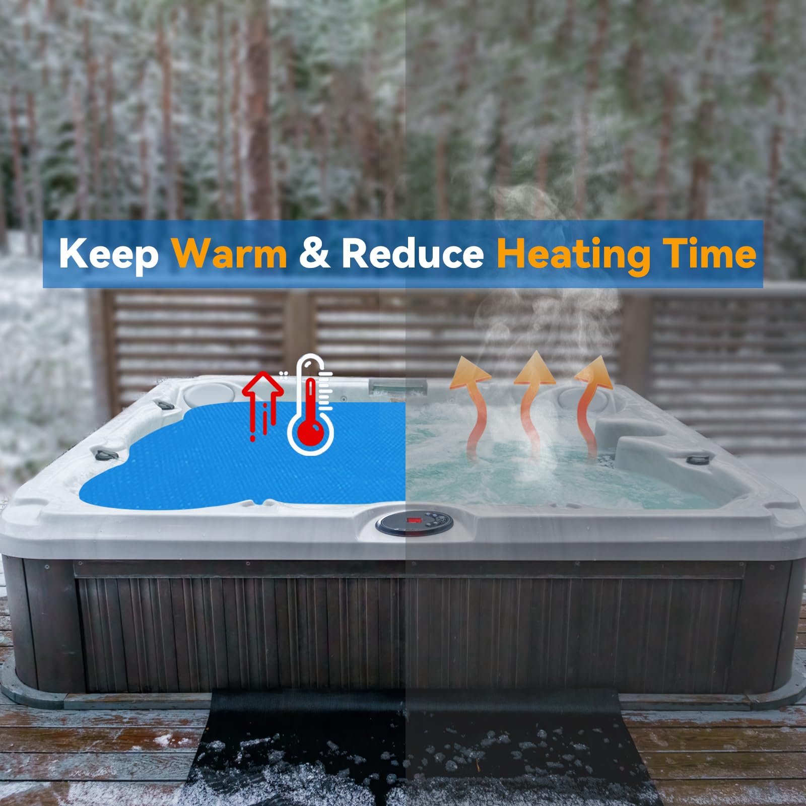 AURSK cover laid on a hot tub demonstrating heat retention and cleaner water