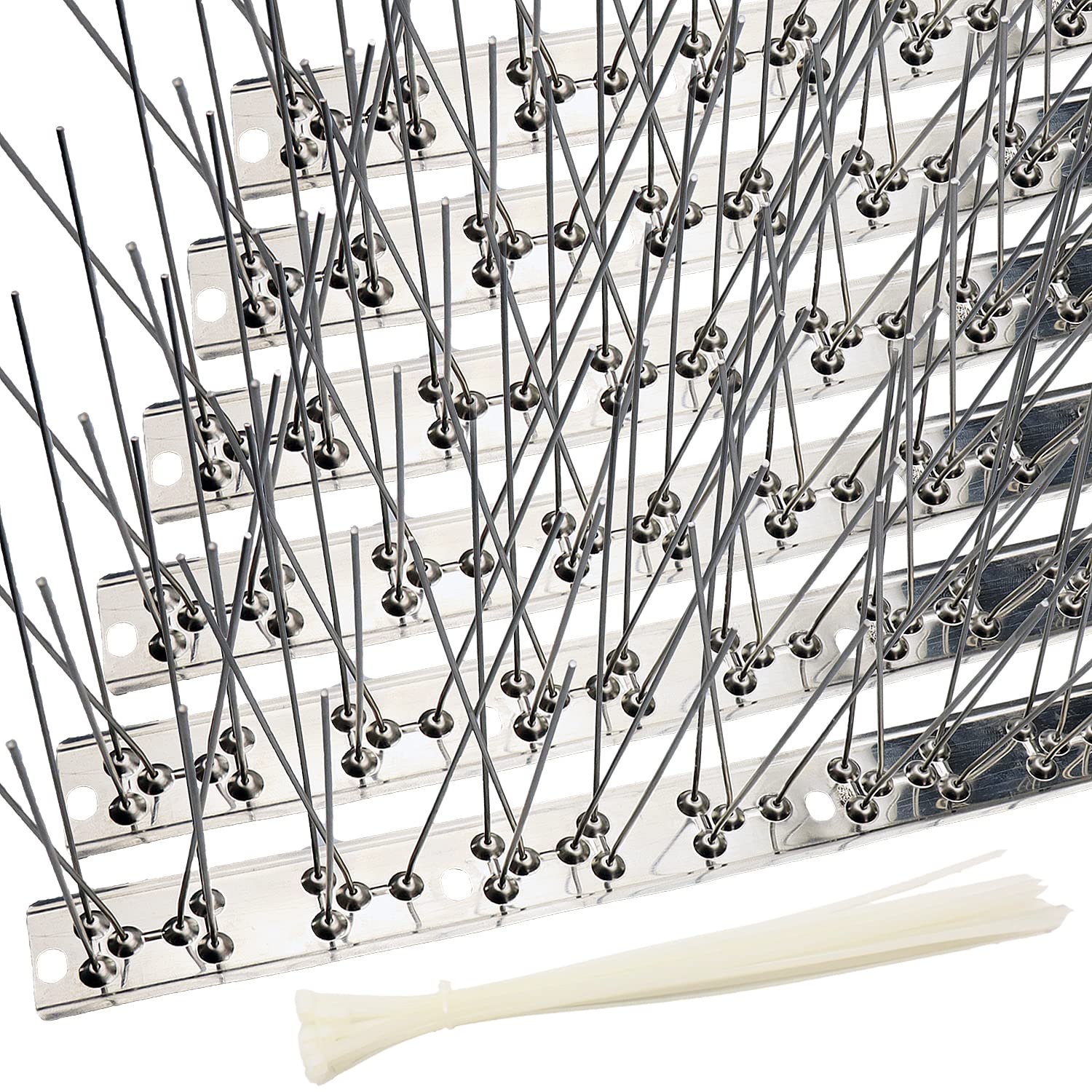 aushucu front packaging showing complete bird spike kit and included zip ties for quick protection