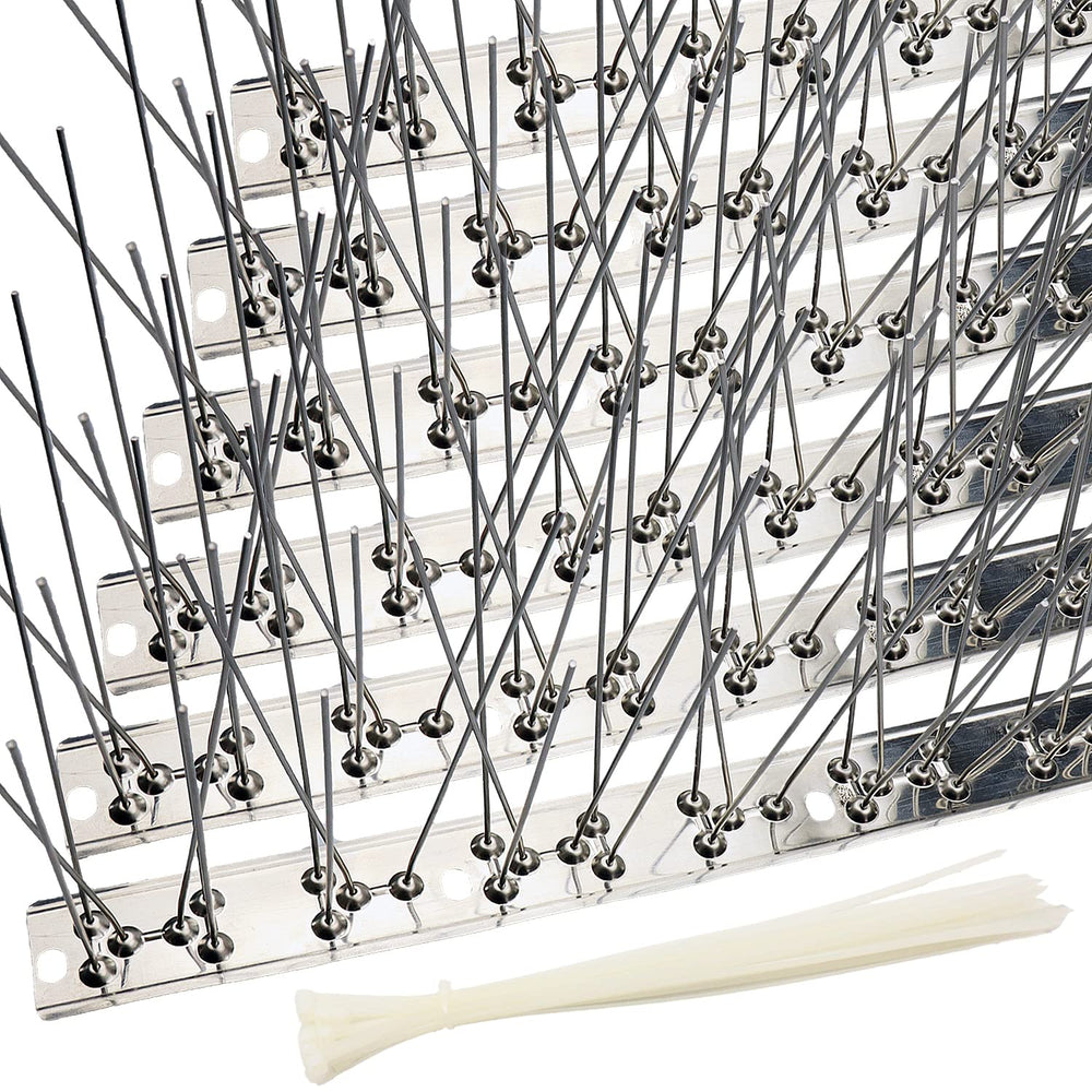 aushucu front packaging showing complete bird spike kit and included zip ties for quick protection