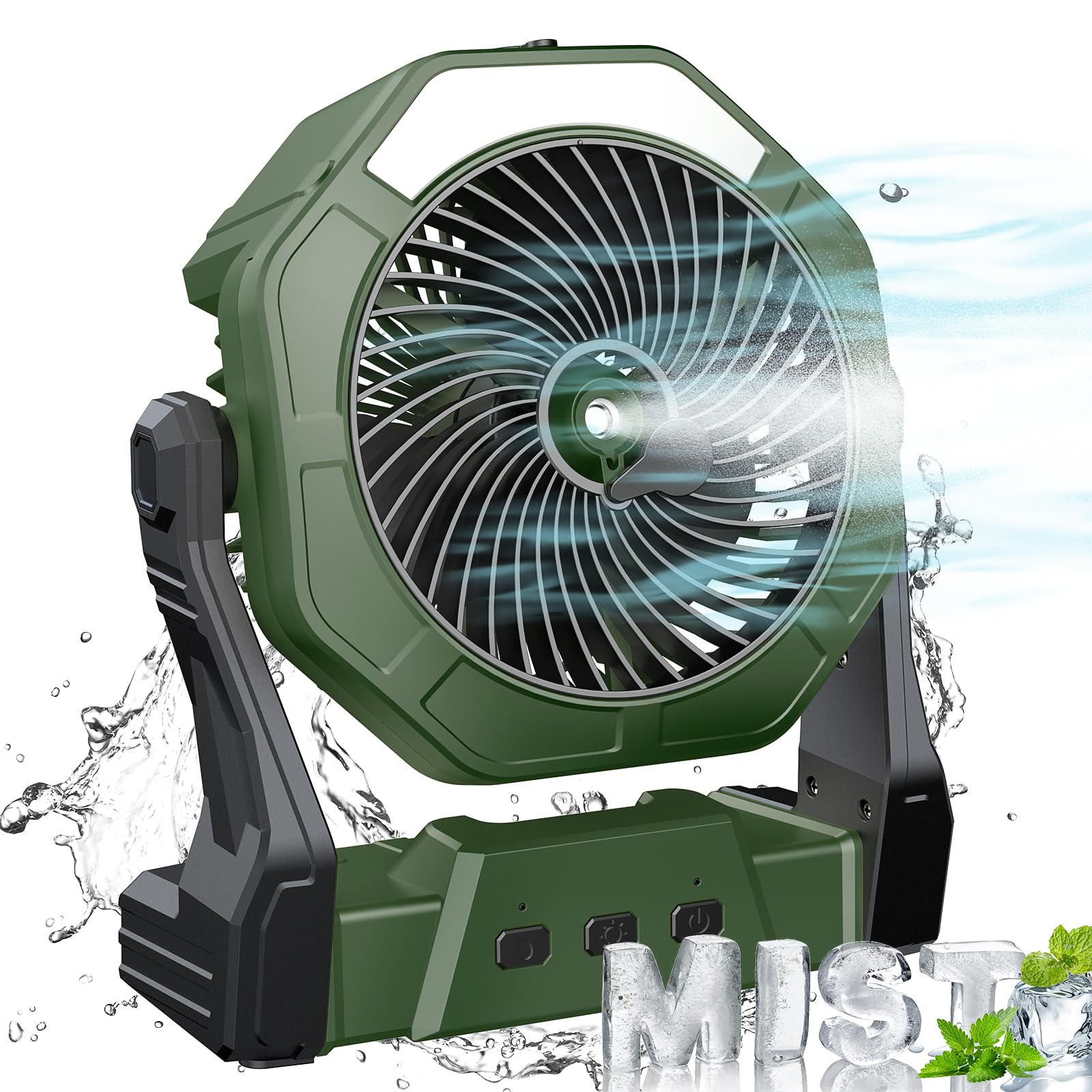 Ausic front view showing lantern and fan, clarifies portable cooling benefits