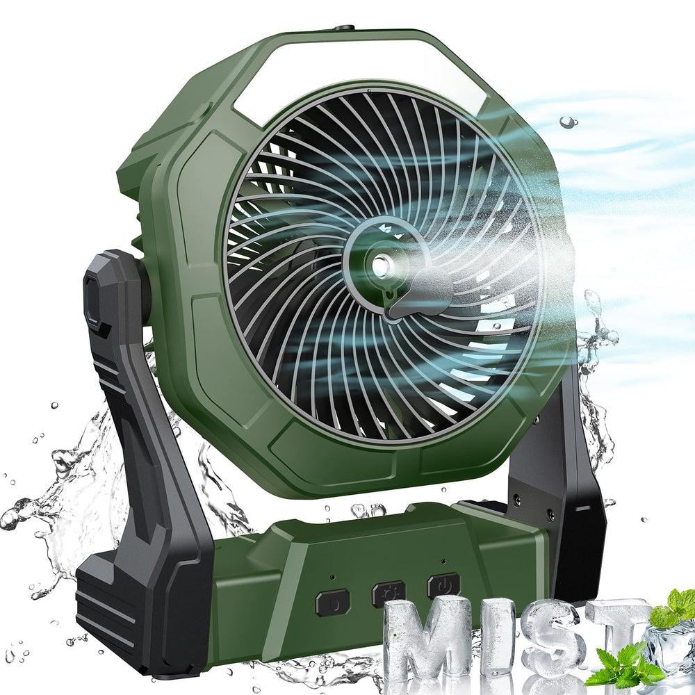 Ausic front view showing lantern and fan, clarifies portable cooling benefits