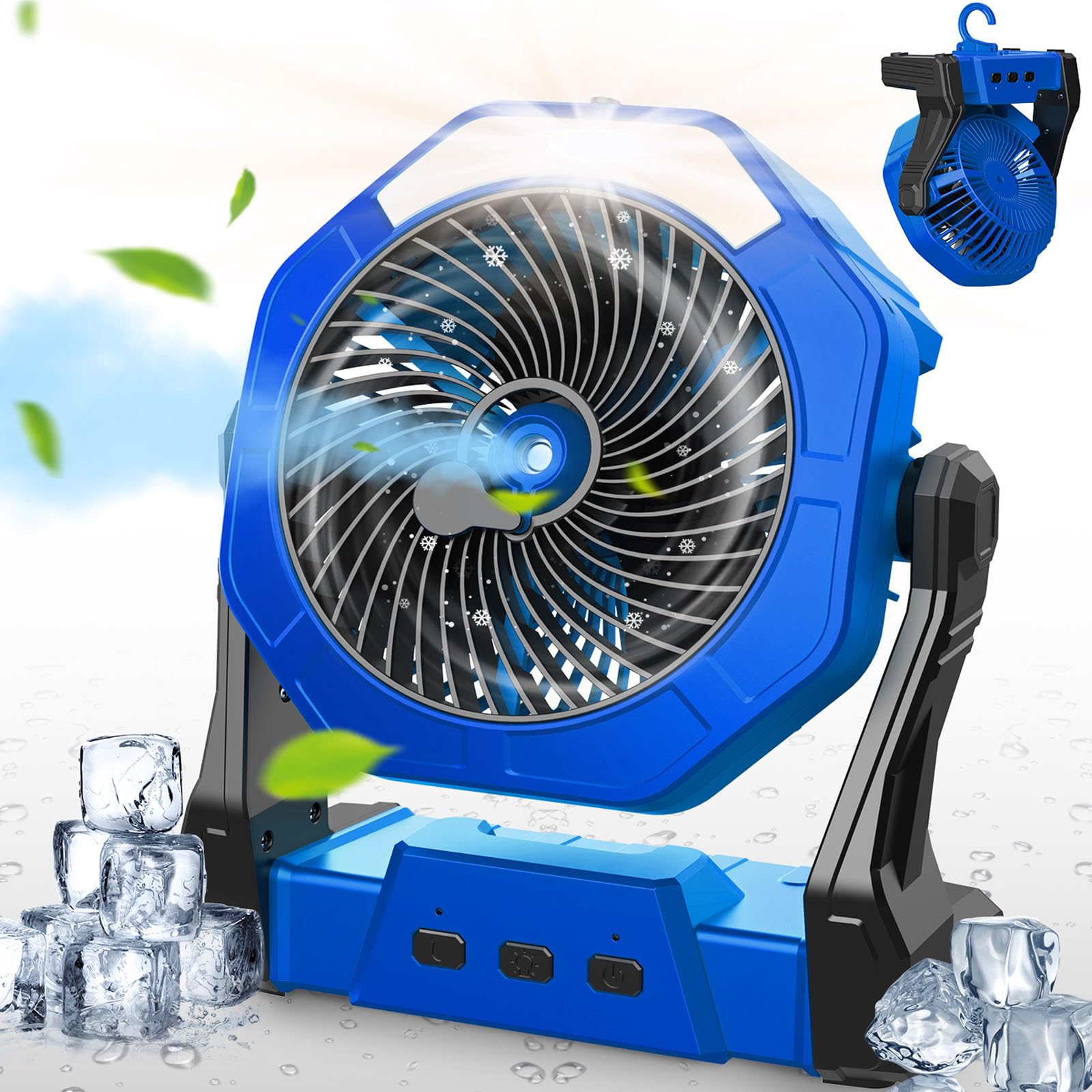 Ausic front view showing LED and mist delivering portable cooling