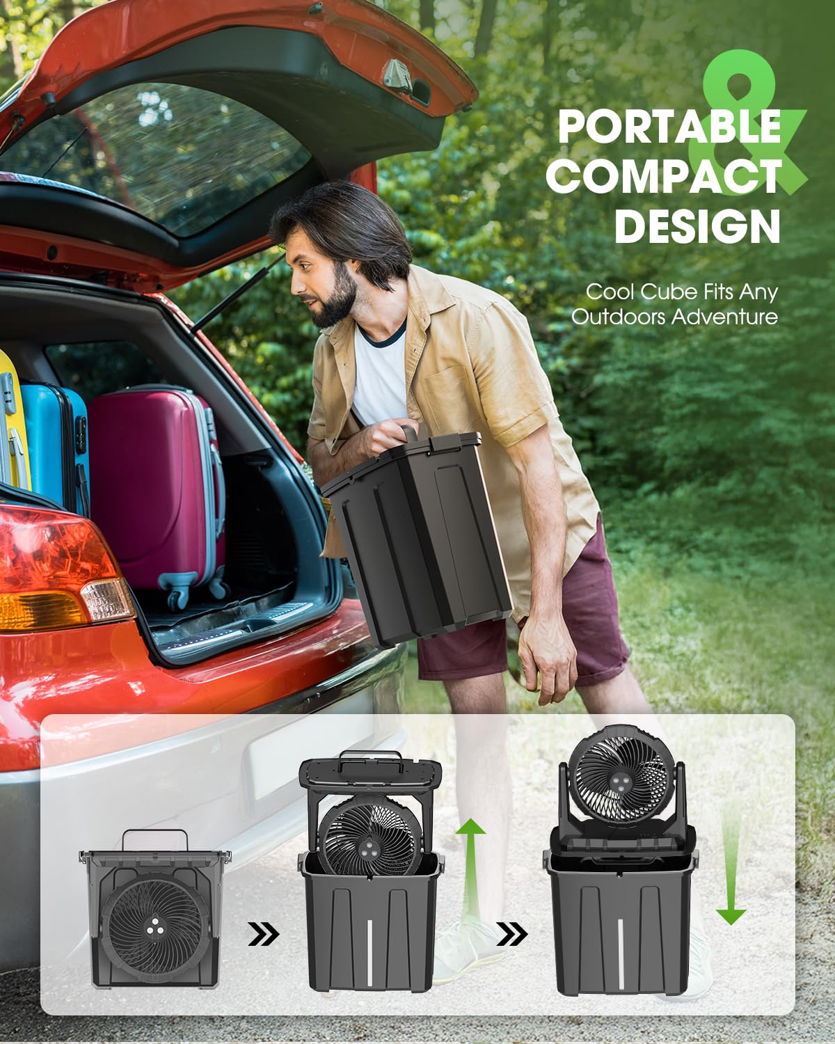 Ausic hanging in a campsite tent offering portable hands-free cooling