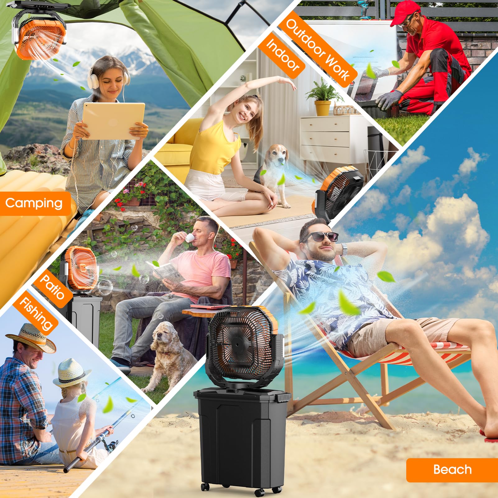 Ausic oscillating fan in use on patio offering broad coverage for groups