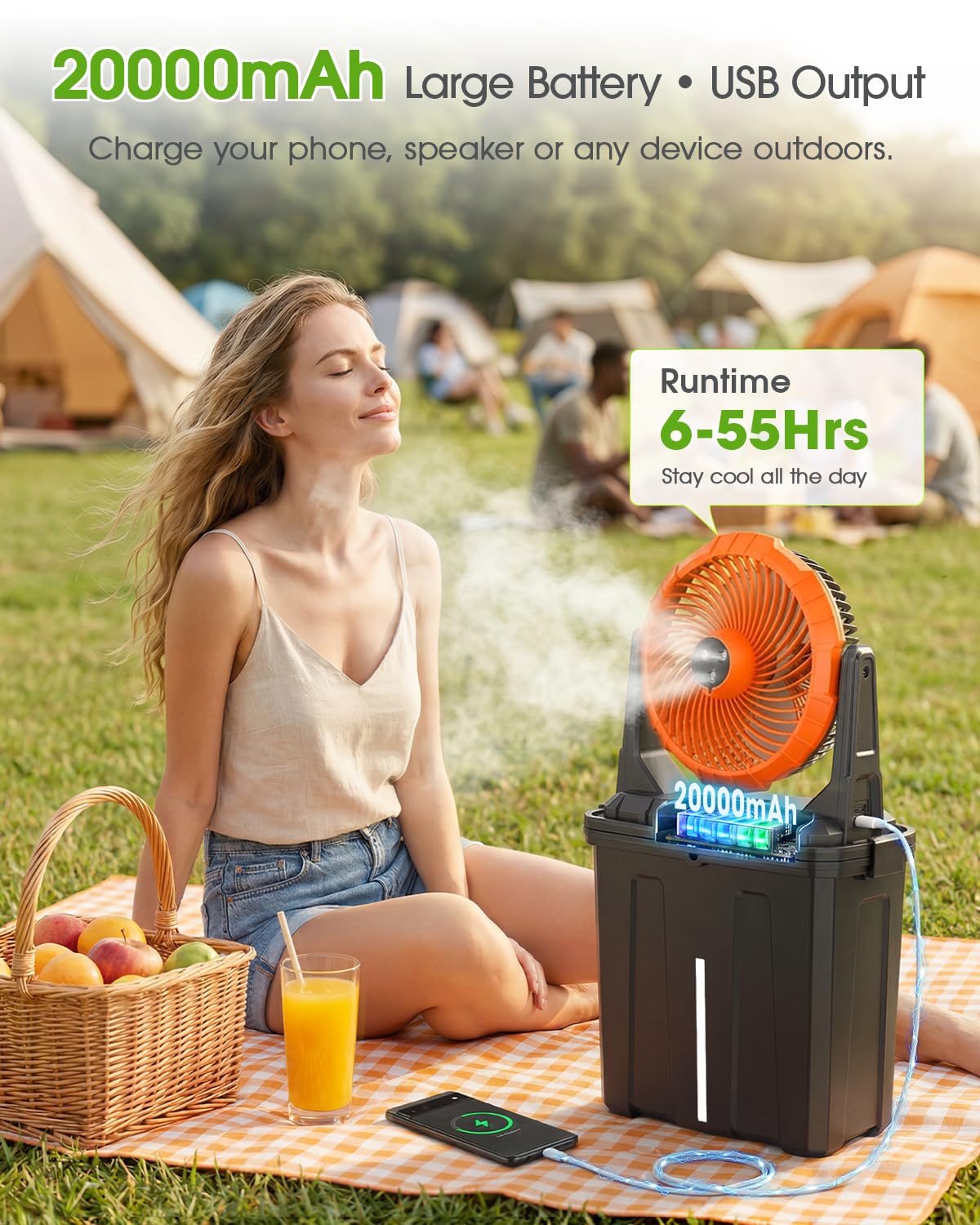 Ausic side profile demonstrating 90-degree oscillation and wide airflow coverage