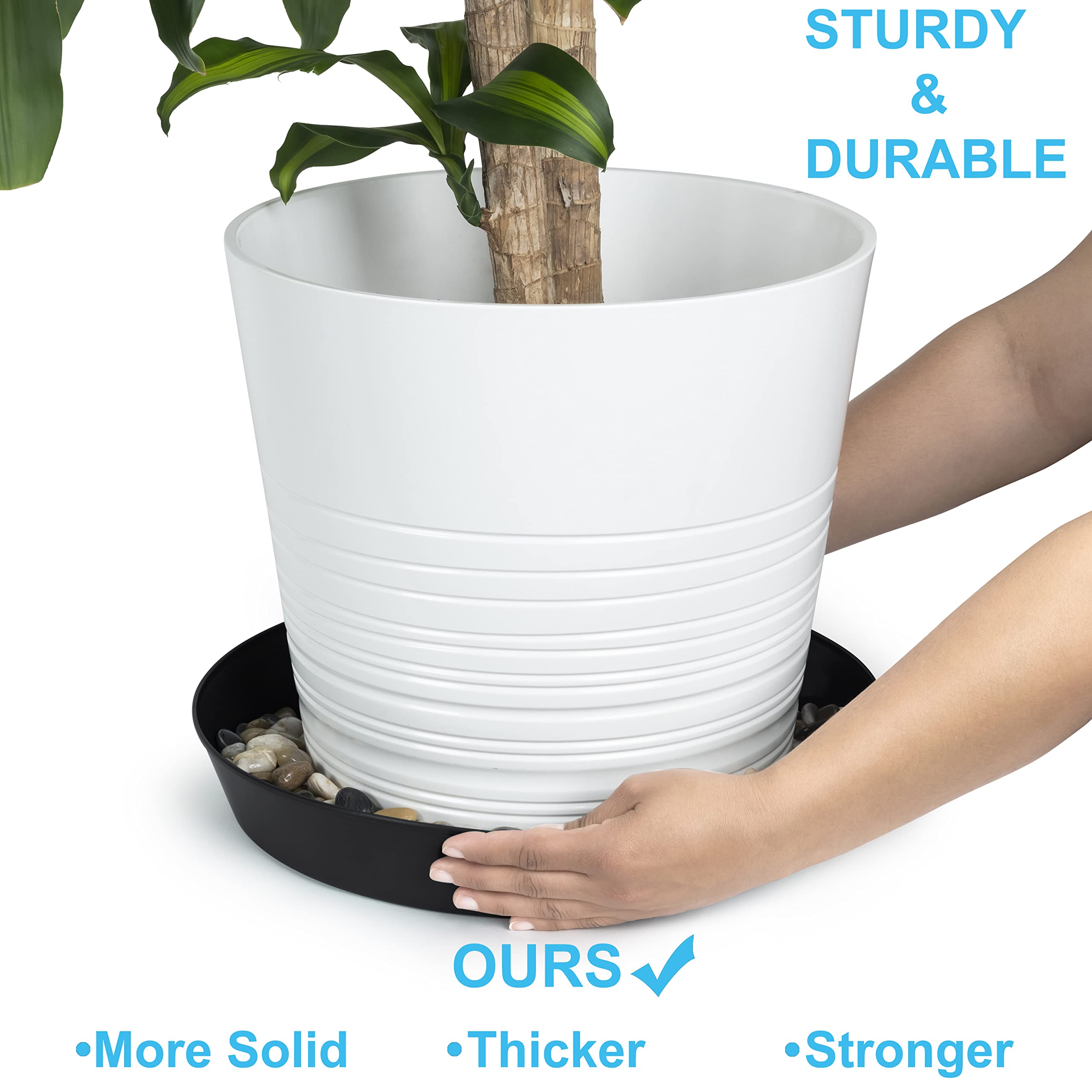 Austin Planter saucer beside measuring tape showing 21 inch scale for correct pot size matching