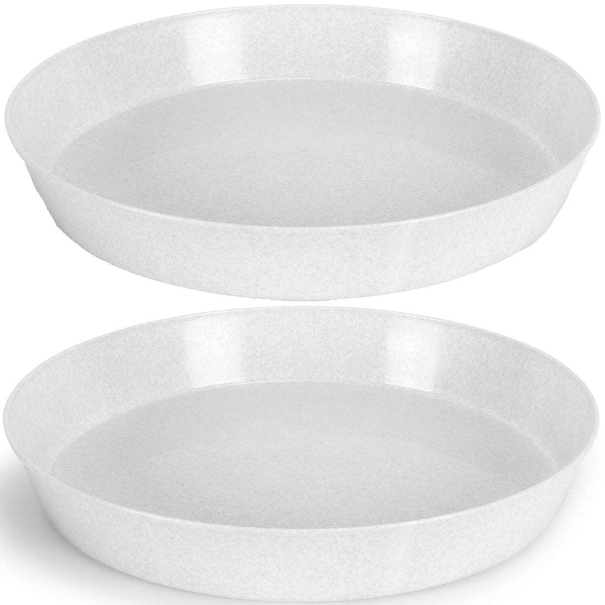 Austin Planter front view showing white granite saucer protecting surface