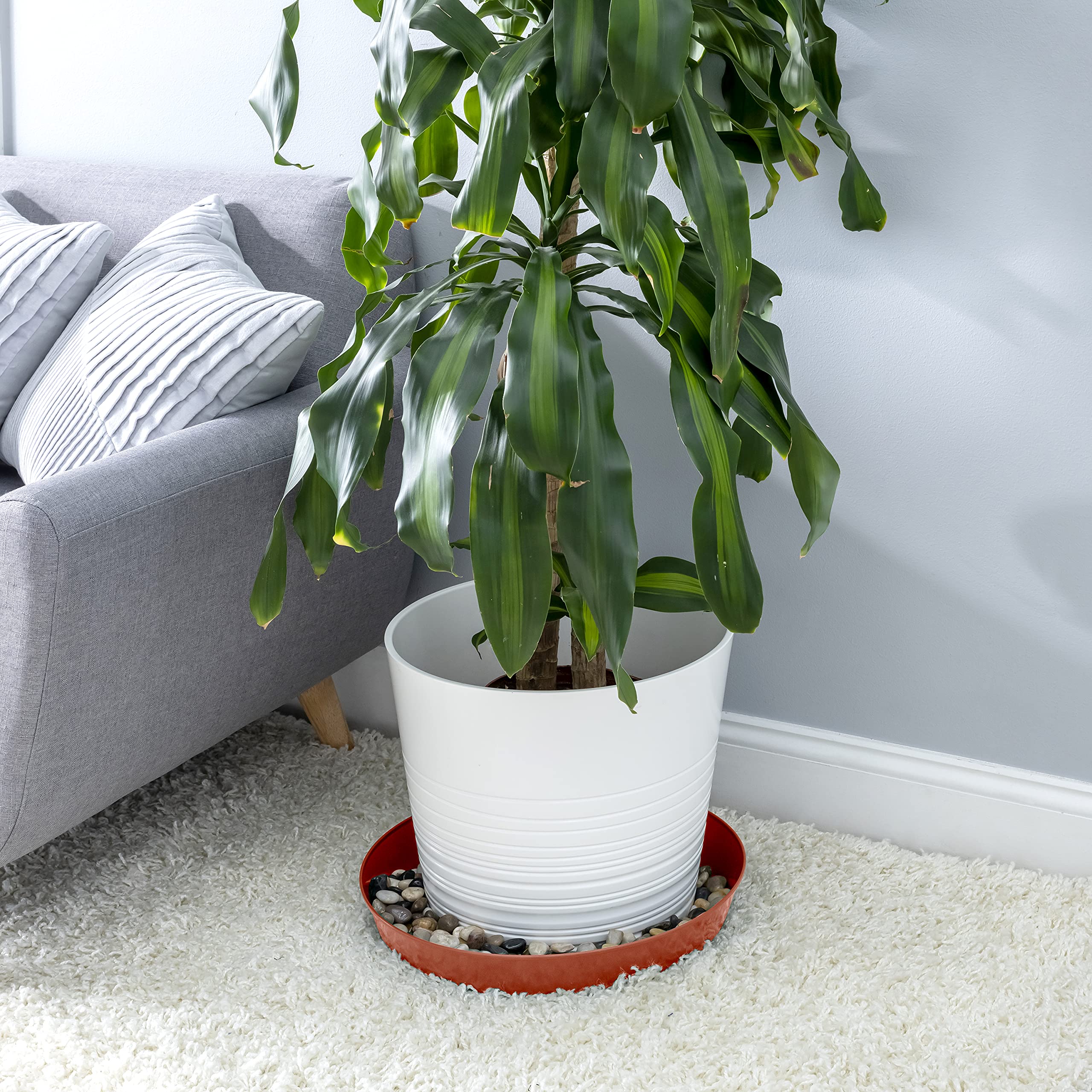 Austin Planter two saucers stacked to show compact storage