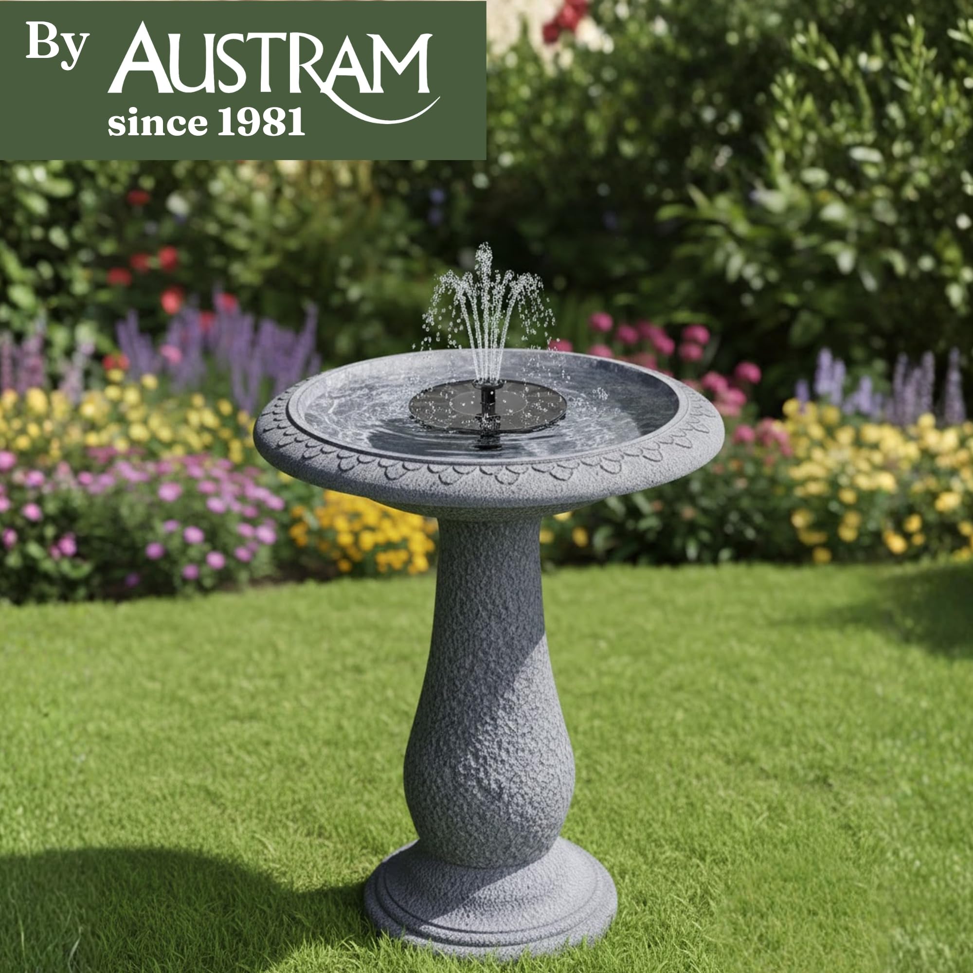 Austram birdbath ready for delivery showing assembled product and compact packaging convenience